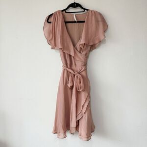 Love Sam Dusty Rose Silk Wrap Dress with Flutter Sleeves Size Medium